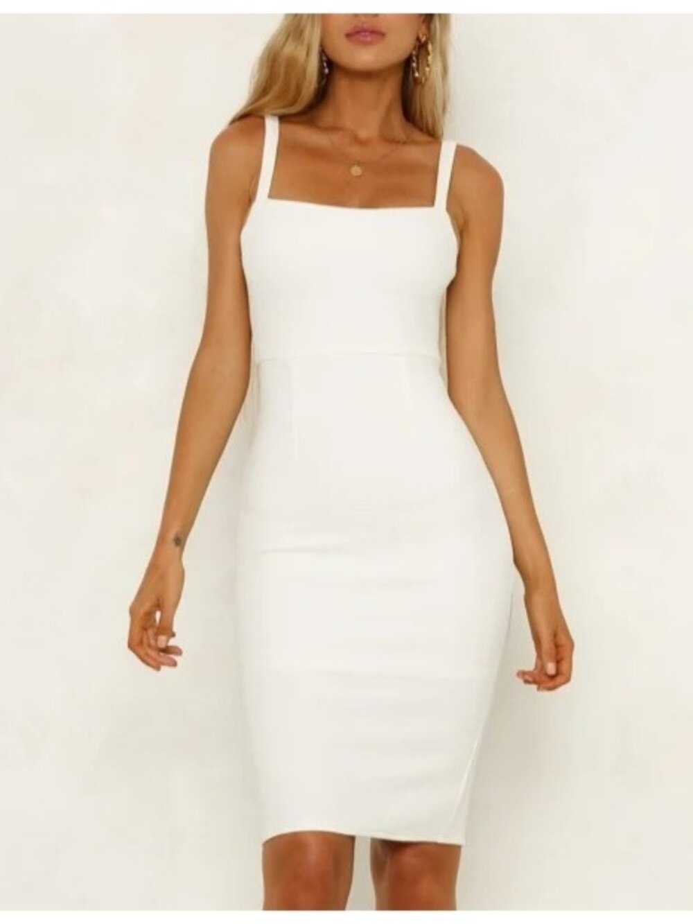 Hello Molly Made in Michigan White Midi Dress - Large | Stretchy Bodycon